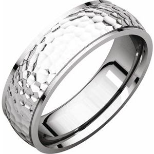 14K White 6 mm Half Round Edge Band with Hammered Texture Size 8.5 - BN & CO JEWELRY