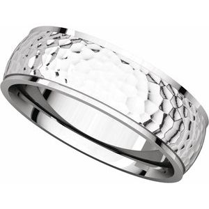 14K White 6 mm Half Round Edge Band with Hammered Texture Size 8.5 - BN & CO JEWELRY