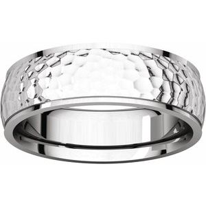 14K White 6 mm Half Round Edge Band with Hammered Texture Size 8.5 - BN & CO JEWELRY