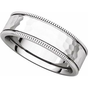14K White 6 mm Flat Milgrain Band with Satin & Hammered Texture Size 8 - BN & CO JEWELRY