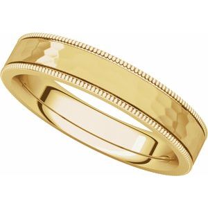 14K Yellow 4 mm Flat Milgrain Band with Satin & Hammered Texture Size 4.5 - BN & CO JEWELRY