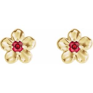 14K Yellow Imitation Ruby July Birthstone Flower Earrings - BN & CO JEWELRY