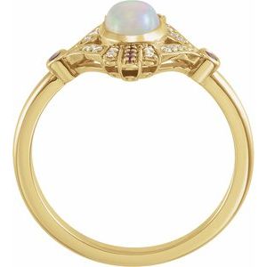 14K Yellow Natural Ethiopian Opal, Natural Pink Sapphire & .06 CTW Natural Diamond Cabochon Ring - BN & CO JEWELRY