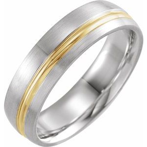 14K White & Yellow 6 mm Grooved Band with Brush Finish Size 11 - BN & CO JEWELRY