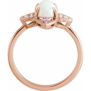 14K Rose Natural Ethiopian Opal, Natural Pink Sapphire & .05 CTW Natural Diamond Vintage-Inspired Ring - BN & CO JEWELRY