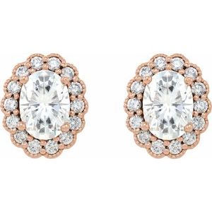 14K Rose 7x5 mm Forever One Lab-Grown Moissanite & 1/3 CTW Natural Diamond Earrings - BN & CO JEWELRY