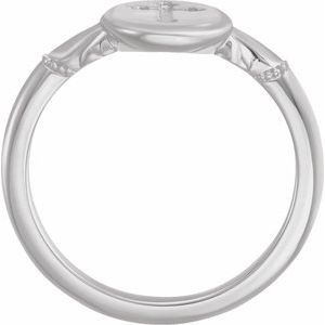 Sterling Silver 11.5x8.8 mm Oval Cross Signet Ring - BN & CO JEWELRY
