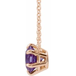 14K Rose Natural Amethyst Solitaire 18" Necklace - BN & CO JEWELRY
