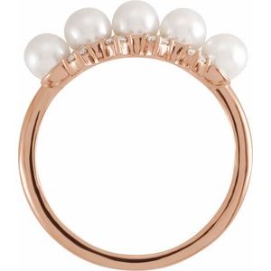 14K Rose Cultured White Akoya Pearl & 1/8 CTW Natural Diamond Stackable Ring - BN & CO JEWELRY