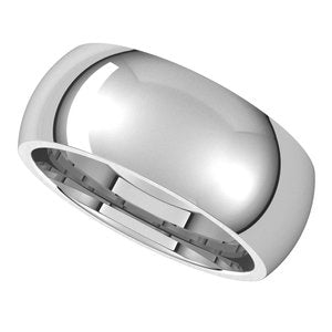 14K White 8 mm Half Round Comfort Fit Band Size 8 - BN & CO JEWELRY