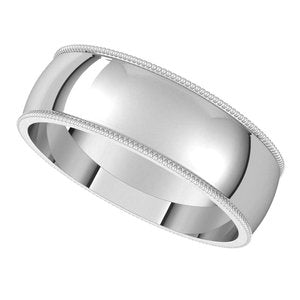 18K White 6 mm Milgrain Half Round Light Band Size 6 - BN & CO JEWELRY