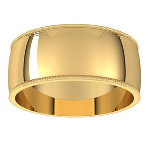 18K Yellow 8 mm Milgrain Half Round Light Band Size 9 - BN & CO JEWELRY