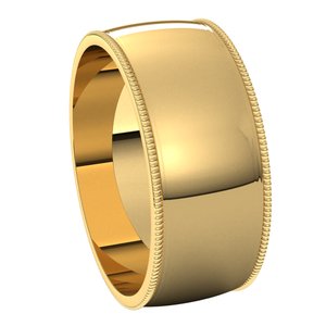 18K Yellow 8 mm Milgrain Half Round Light Band Size 9 - BN & CO JEWELRY