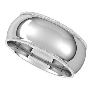 14K White 8 mm Milgrain Half Round Comfort Fit Band Size 11.5 - BN & CO JEWELRY
