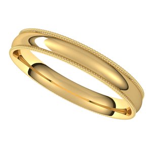 10K Yellow 3 mm Milgrain Half Round Comfort Fit Light Band Size 8 - BN & CO JEWELRY