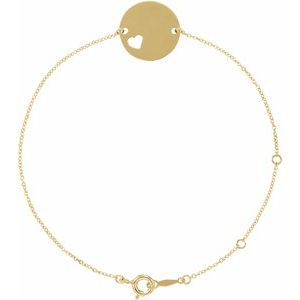 14K Yellow Engravable Pierced Heart Disc 7-8" Bracelet - BN & CO JEWELRY