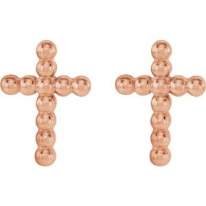 14K Rose Beaded Cross Earrings - BN & CO JEWELRY