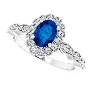 14K White Lab-Grown Blue Sapphire & 3/8 CTW Diamond Ring - BN & CO JEWELRY