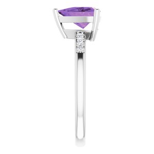 14K White Natural Amethyst & .08 CTW Natural Diamond Ring - BN & CO JEWELRY