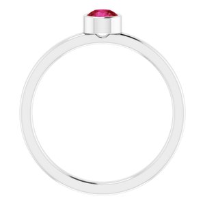 Rhodium-Plated Sterling Silver 4 mm Imitation Ruby Ring - BN & CO JEWELRY