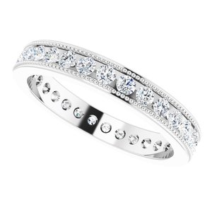 14K White 9/10 CTW Natural Diamond Milgrain Eternity Band Size 7 - BN & CO JEWELRY