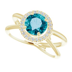 14K Yellow Natural London Blue Topaz & 1/10 CTW Natural Diamond Halo-Style Ring - BN & CO JEWELRY