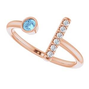 14K Rose Natural Aquamarine & .05 CTW Natural Diamond Bar Ring - BN & CO JEWELRY