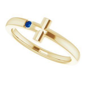 14K Yellow Natural Blue Sapphire Youth Sideways Cross Ring - BN & CO JEWELRY