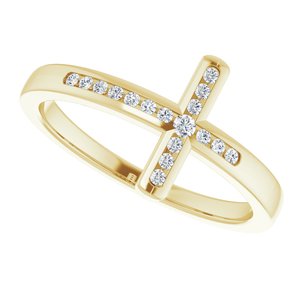 14K Yellow 1/10 CTW Natural Diamond Sideways Cross Ring - BN & CO JEWELRY