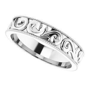14K White 5 mm Scroll Band with Milgrain Size 10 - BN & CO JEWELRY