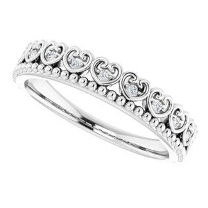 14K White .04 CTW Natural Diamond Stackable Beaded Heart Ring - BN & CO JEWELRY