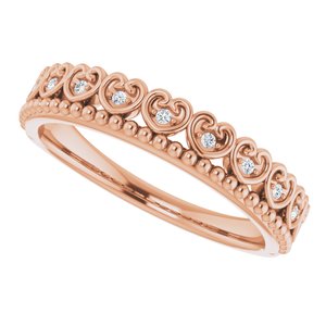 14K Rose .04 CTW Natural Diamond Stackable Beaded Heart Ring - BN & CO JEWELRY