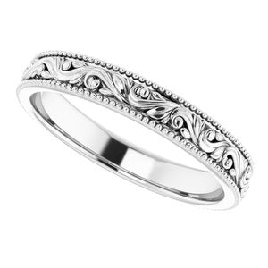 14K White 3.2 mm Design-Engraved Band Size 6 - BN & CO JEWELRY