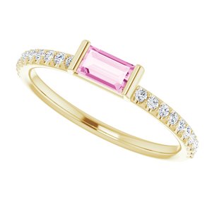 14K Yellow Natural Pink Sapphire & 1/6 CTW Natural Diamond Stackable Ring - BN & CO JEWELRY