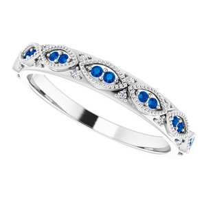14K White .06 CTW Natural Diamond & Natural Blue Sapphire Anniversary Band - BN & CO JEWELRY