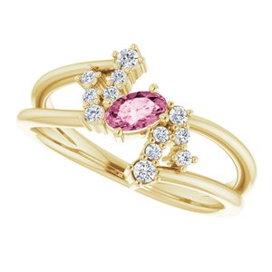 14K Yellow Natural Pink Tourmaline & 1/8 CTW Natural Diamond Bypass Ring - BN & CO JEWELRY