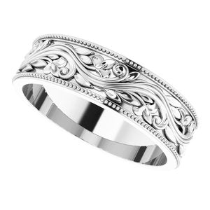 Platinum 6 mm Sculptural-Inspired Band with Milgrain Size 11 - BN & CO JEWELRY