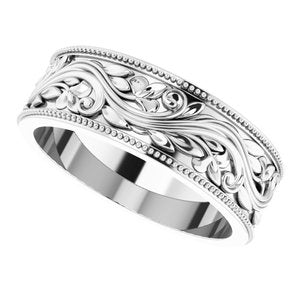 14K White 6 mm Sculptural-Inspired Band with Milgrain Size 7 - BN & CO JEWELRY