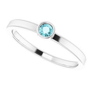 Rhodium-Plated Sterling Silver 3 mm Natural Blue Zircon Ring - BN & CO JEWELRY