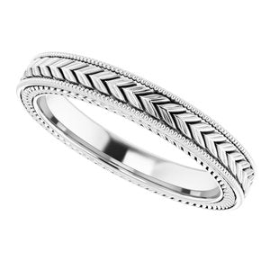 14K White 3 mm Wheat Pattern Band Size 7.5 - BN & CO JEWELRY
