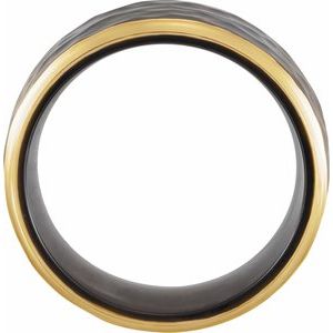 18K Yellow Gold PVD Black Titanium 8 mm Flat Size 12 Band with Hammer Finish - BN & CO JEWELRY