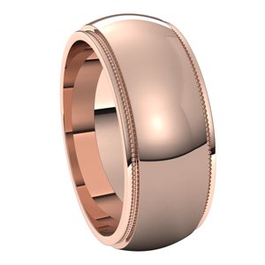 14K Rose 8 mm Milgrain Half Round Edge Band Size 10 - BN & CO JEWELRY