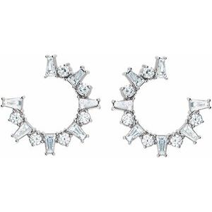 14K White 1 CTW Natural Diamond Front-Facing Hoop Earrings - BN & CO JEWELRY