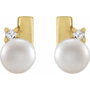 14K Yellow Cultured Akoya Pearl & .03 CTW Natural Diamond Geometric Earrings - BN & CO JEWELRY
