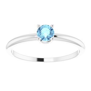 14K White 4 mm Natural Aquamarine Ring - BN & CO JEWELRY