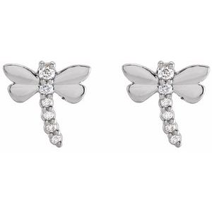 14K White .08 CTW Natural Diamond Dragonfly Earrings - BN & CO JEWELRY