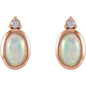 14K Rose Natural White Ethiopian Opal & .06 CTW Natural Diamond Bezel-Set Earrings - BN & CO JEWELRY