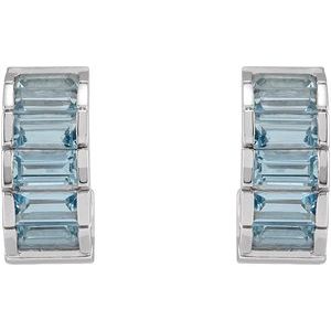14K White Natural Aquamarine Huggie Earrings - BN & CO JEWELRY