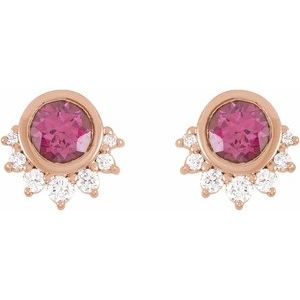 14K Rose Natural Rhodolite Garnet & .08 CTW Natural Diamond Earrings - BN & CO JEWELRY
