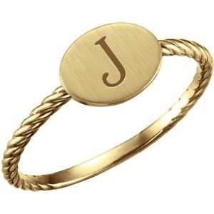 14K Yellow Oval Engravable Rope Ring - BN & CO JEWELRY